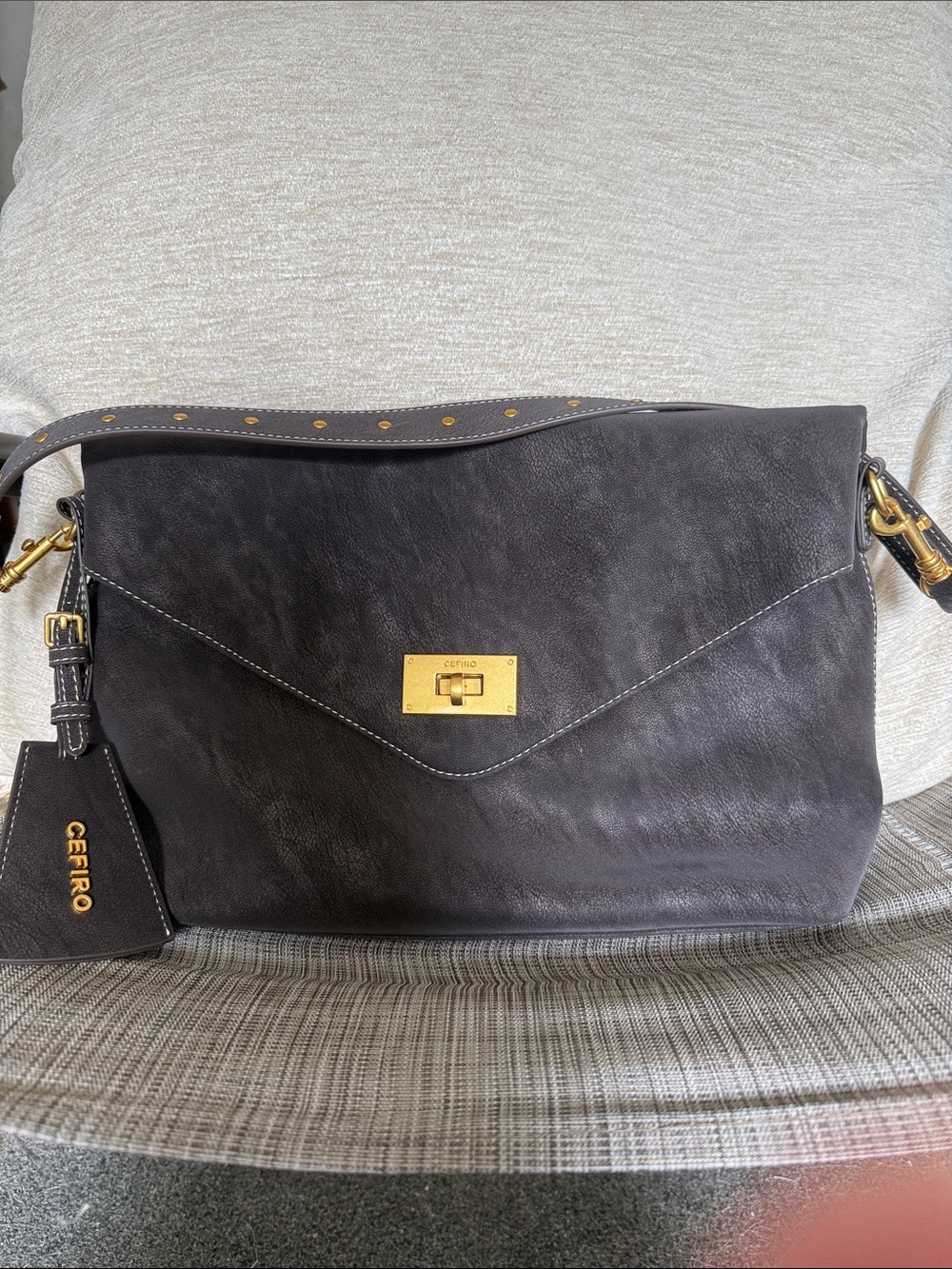 Black/Gray Leather like , envelope style shoulder bag
